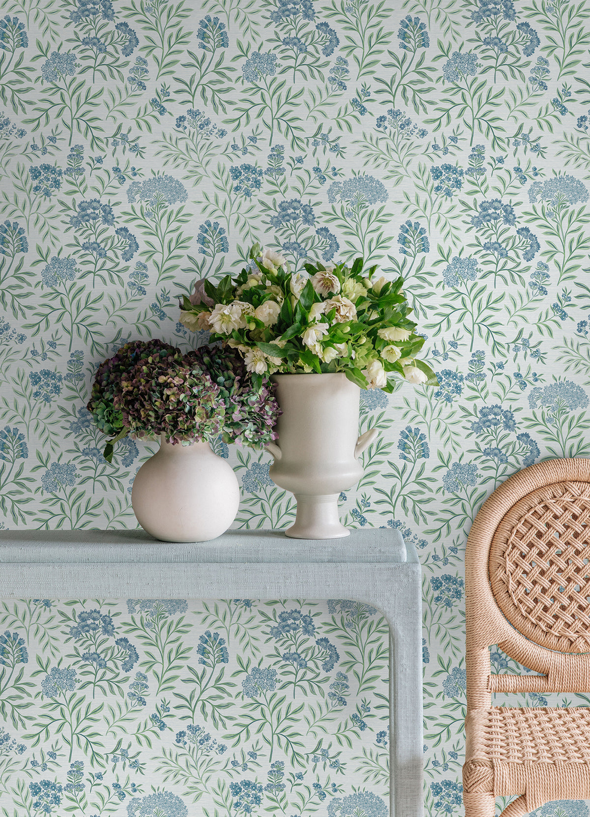 Leafy Floral Peel and stick wallpaper in a room setting