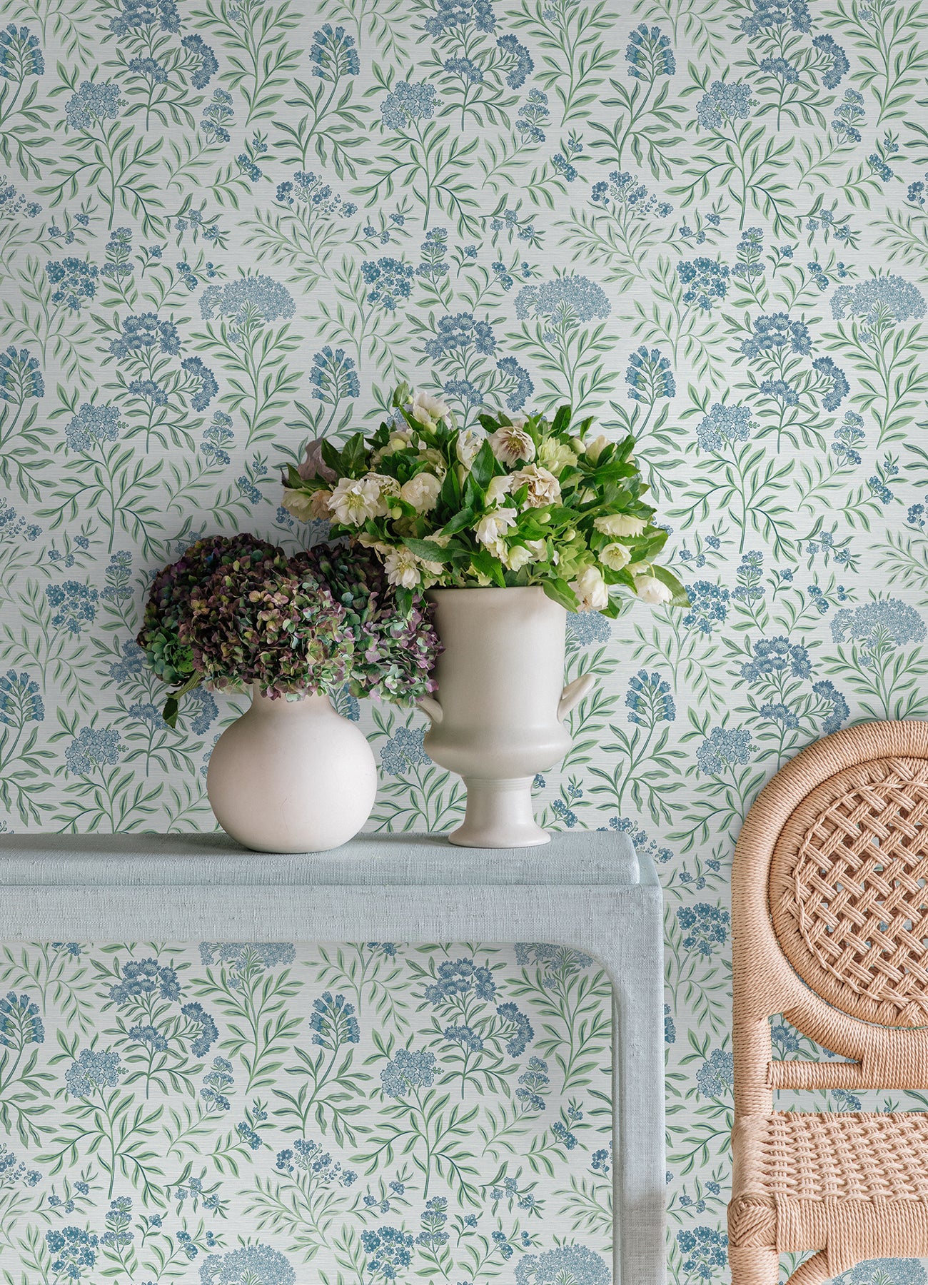 Leafy Floral Peel and stick wallpaper in a room setting