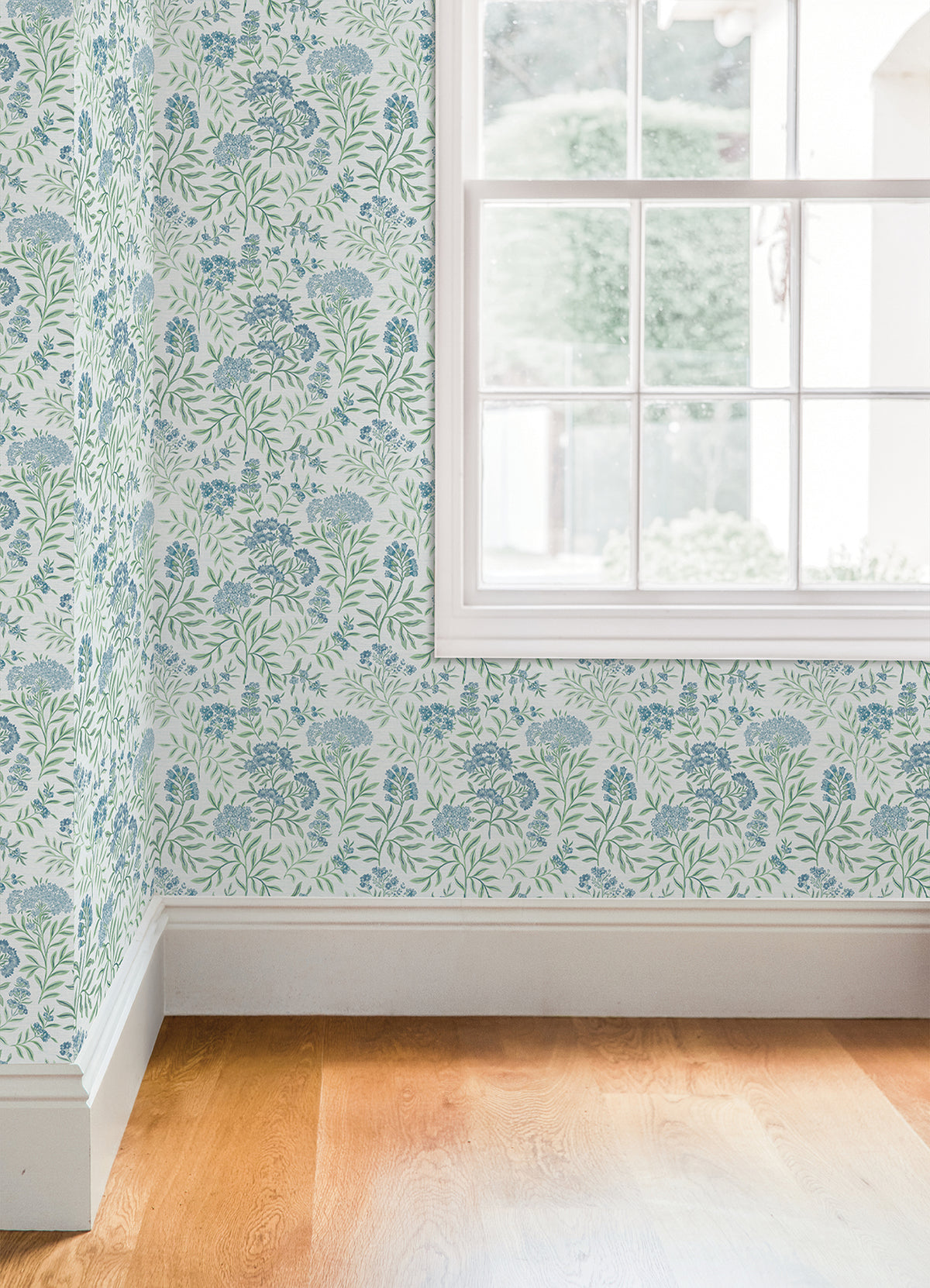 Leafy Floral Peel and stick wallpaper in a room setting