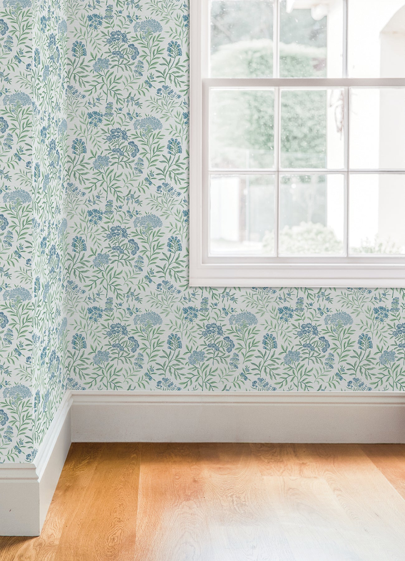 Leafy Floral Peel and stick wallpaper in a room setting