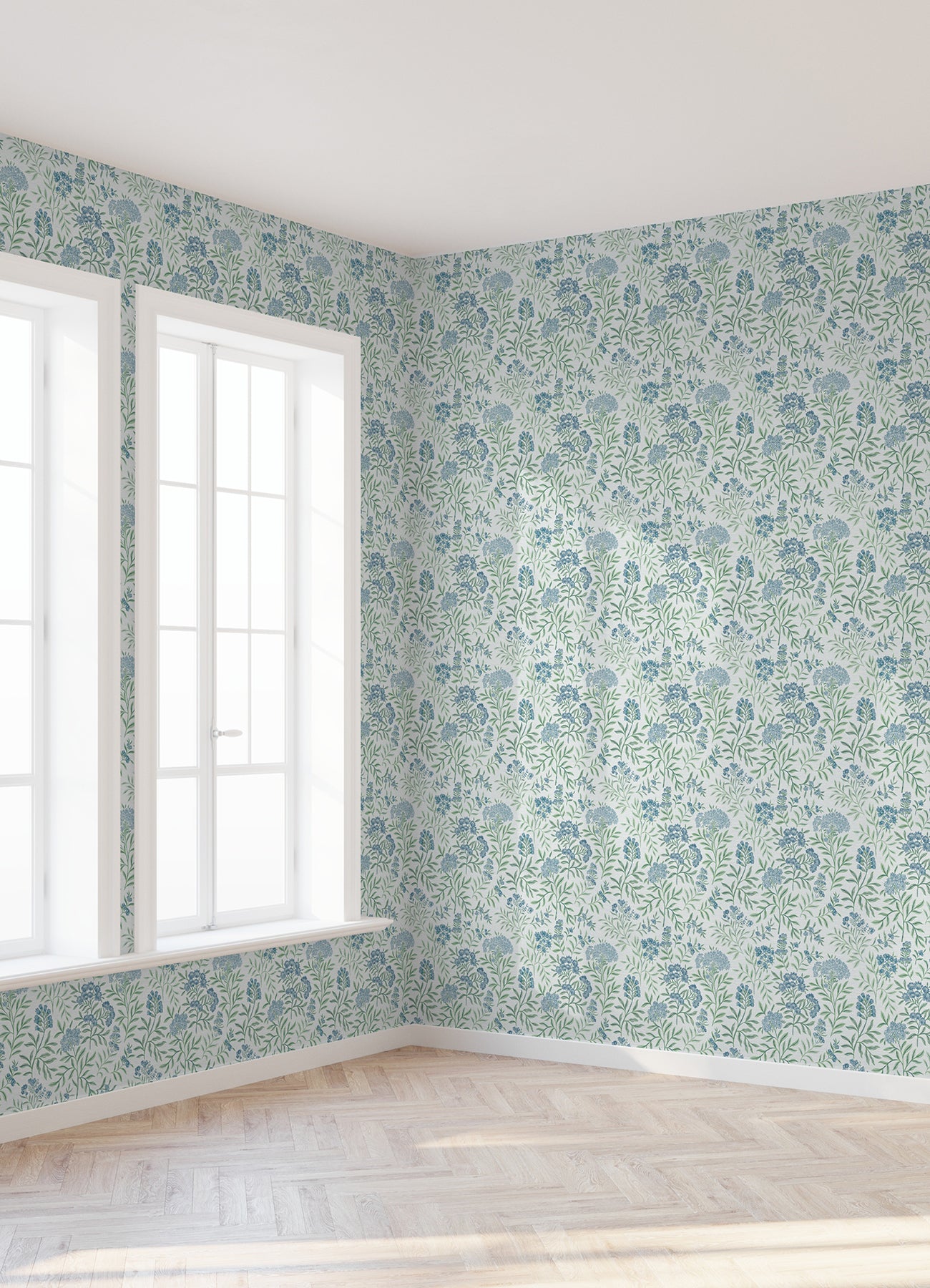 Leafy Floral Peel and stick wallpaper in a room setting