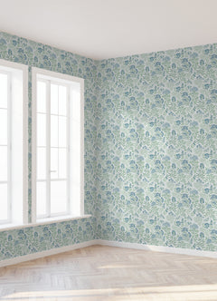 Leafy Floral Peel and stick wallpaper in a room setting