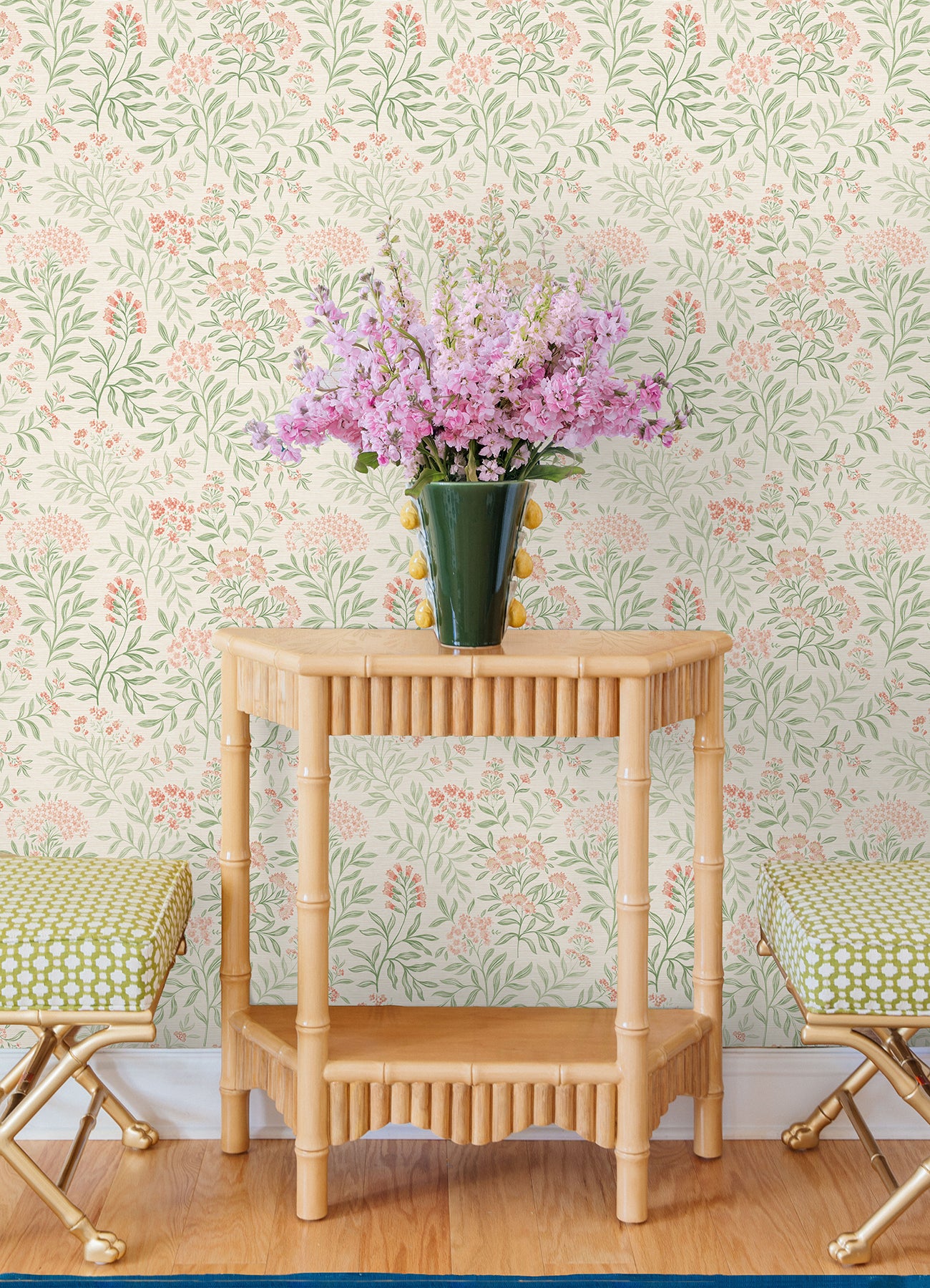 Leafy Floral Peel and stick wallpaper in a room setting