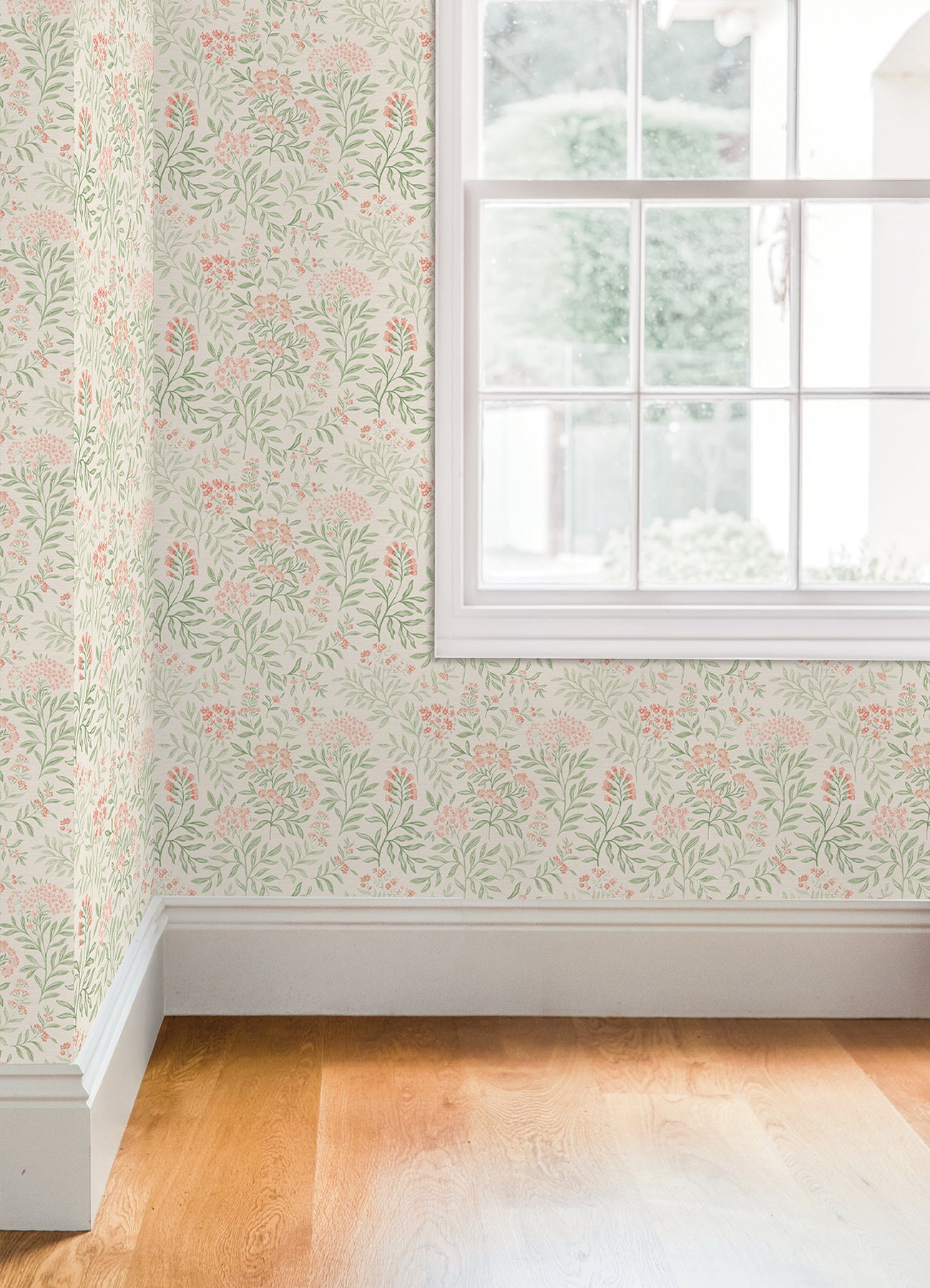 Leafy Floral Peel and stick wallpaper in a room setting