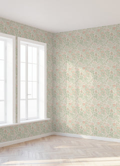 Leafy Floral Peel and stick wallpaper in a room setting