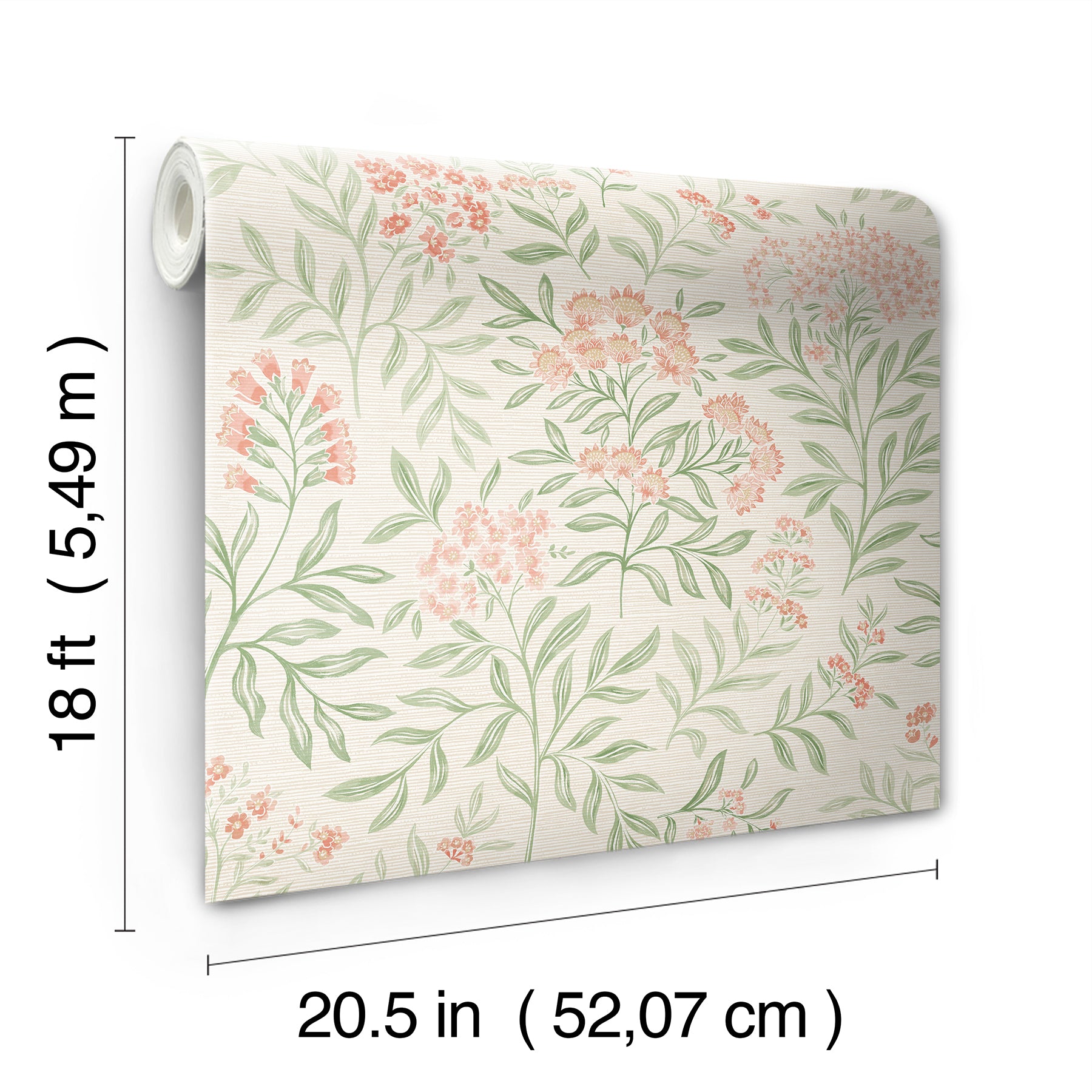 Leafy Floral Peel and stick wallpaper - dimensions