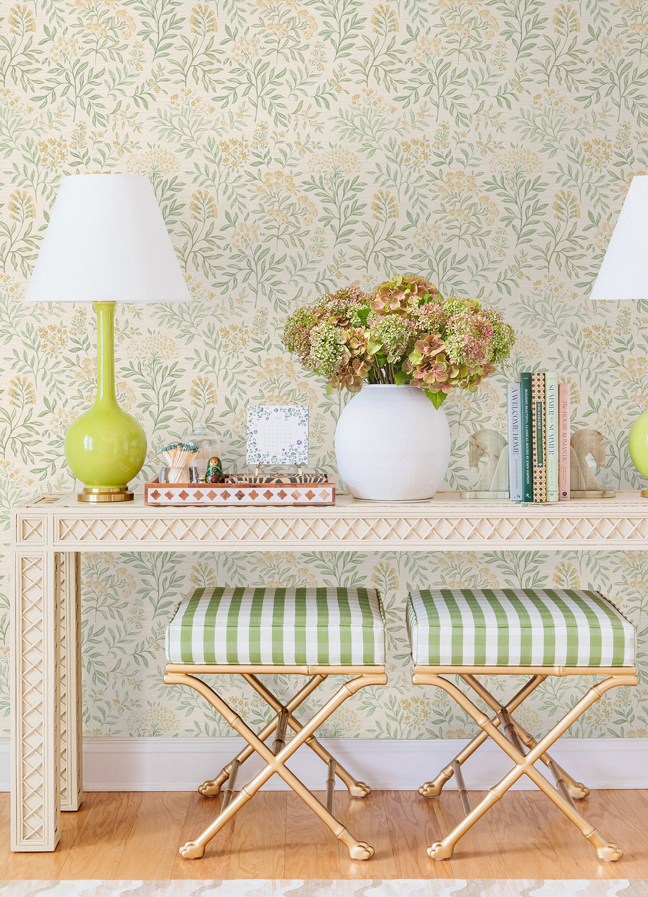 Leafy Floral Peel and stick wallpaper in a room setting