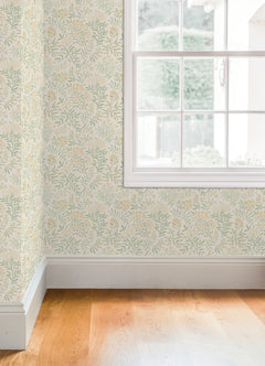 Leafy Floral Peel and stick wallpaper in a room setting