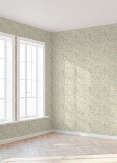 Leafy Floral Peel and stick wallpaper in a room setting