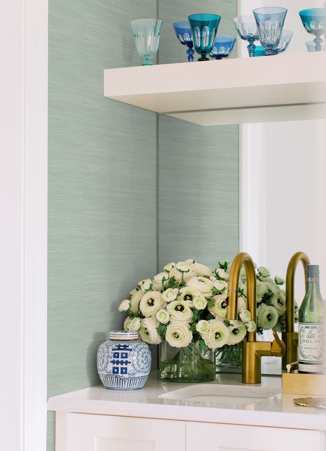 Classic Faux Grasscloth Peel and stick wallpaper in a room setting