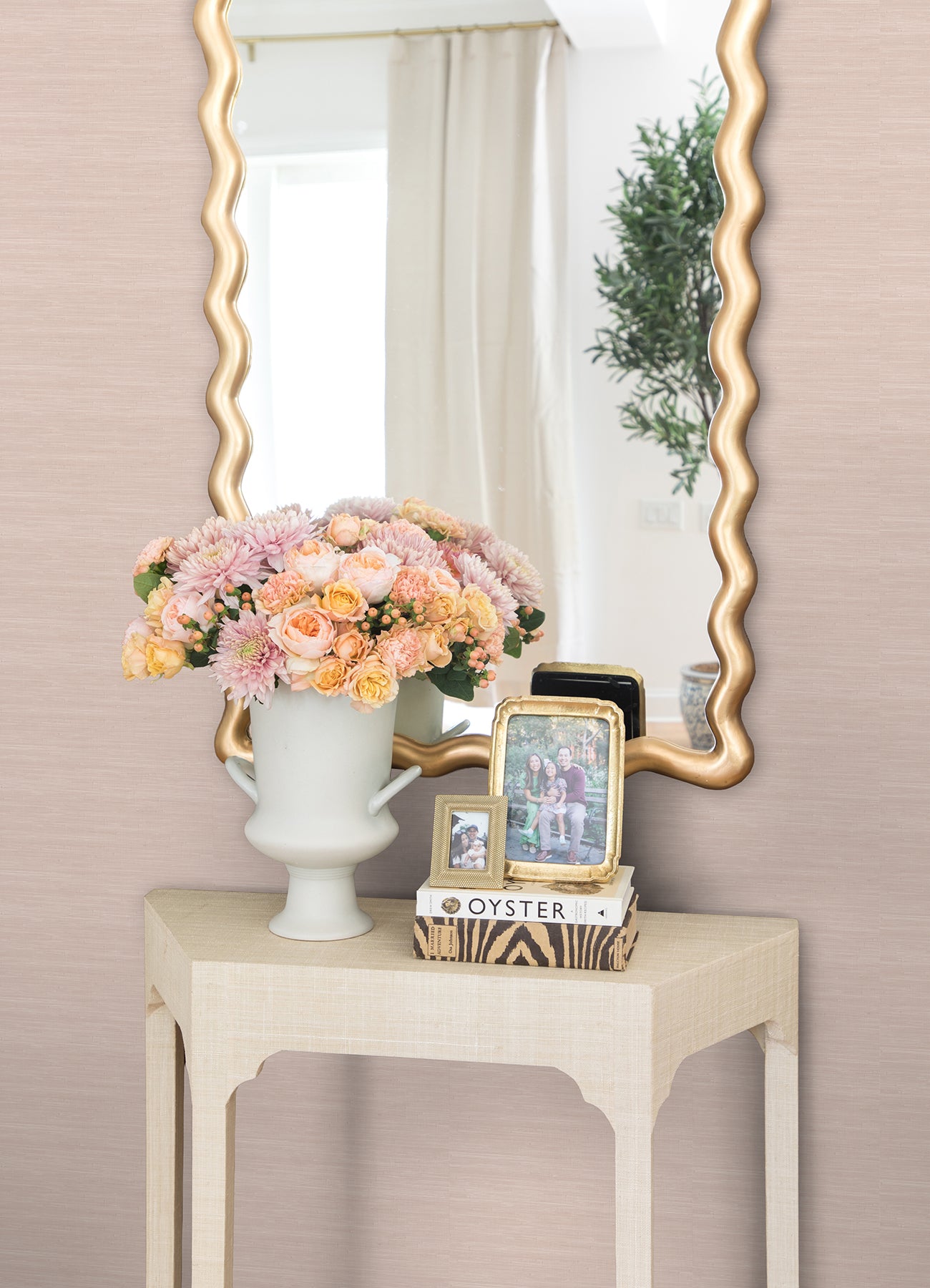 Classic Faux Grasscloth Peel and stick wallpaper in a room setting