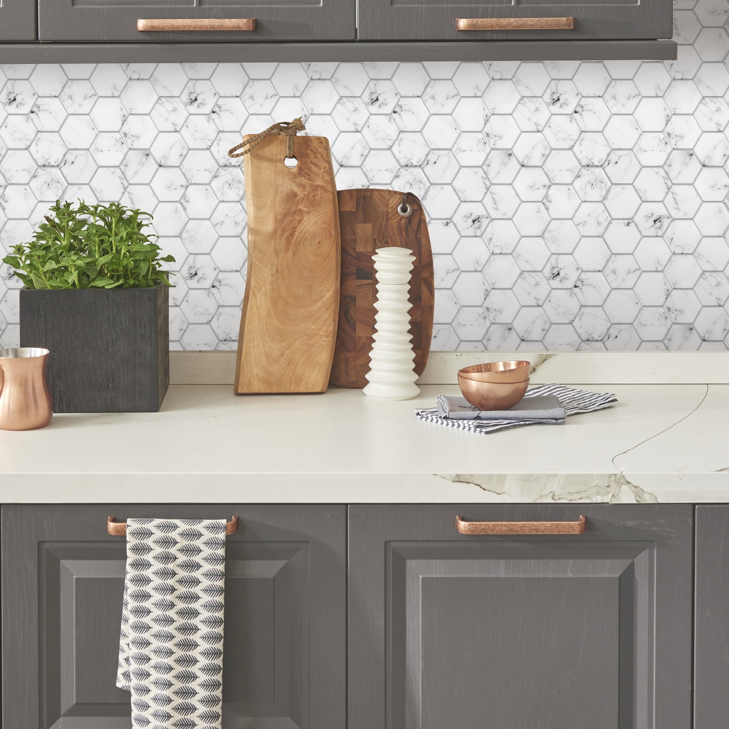 Carrara Marble Hexagon Tiles in a room setting