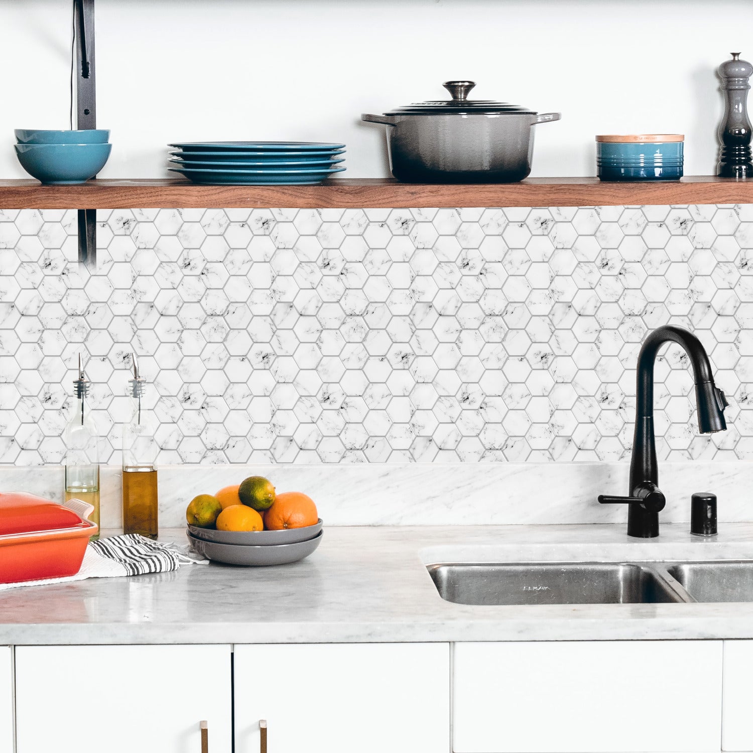 Carrara Marble Hexagon Tiles in a room setting