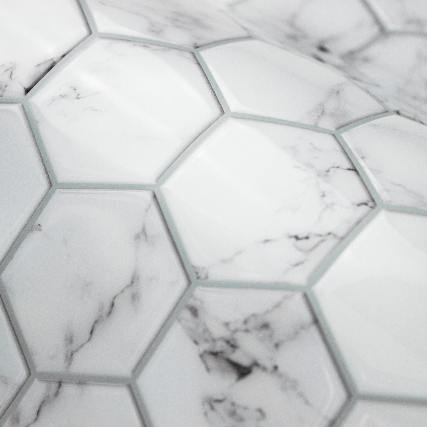 Carrara Marble Hexagon Tiles pattern close-up