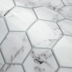Carrara Marble Hexagon Tiles pattern close-up