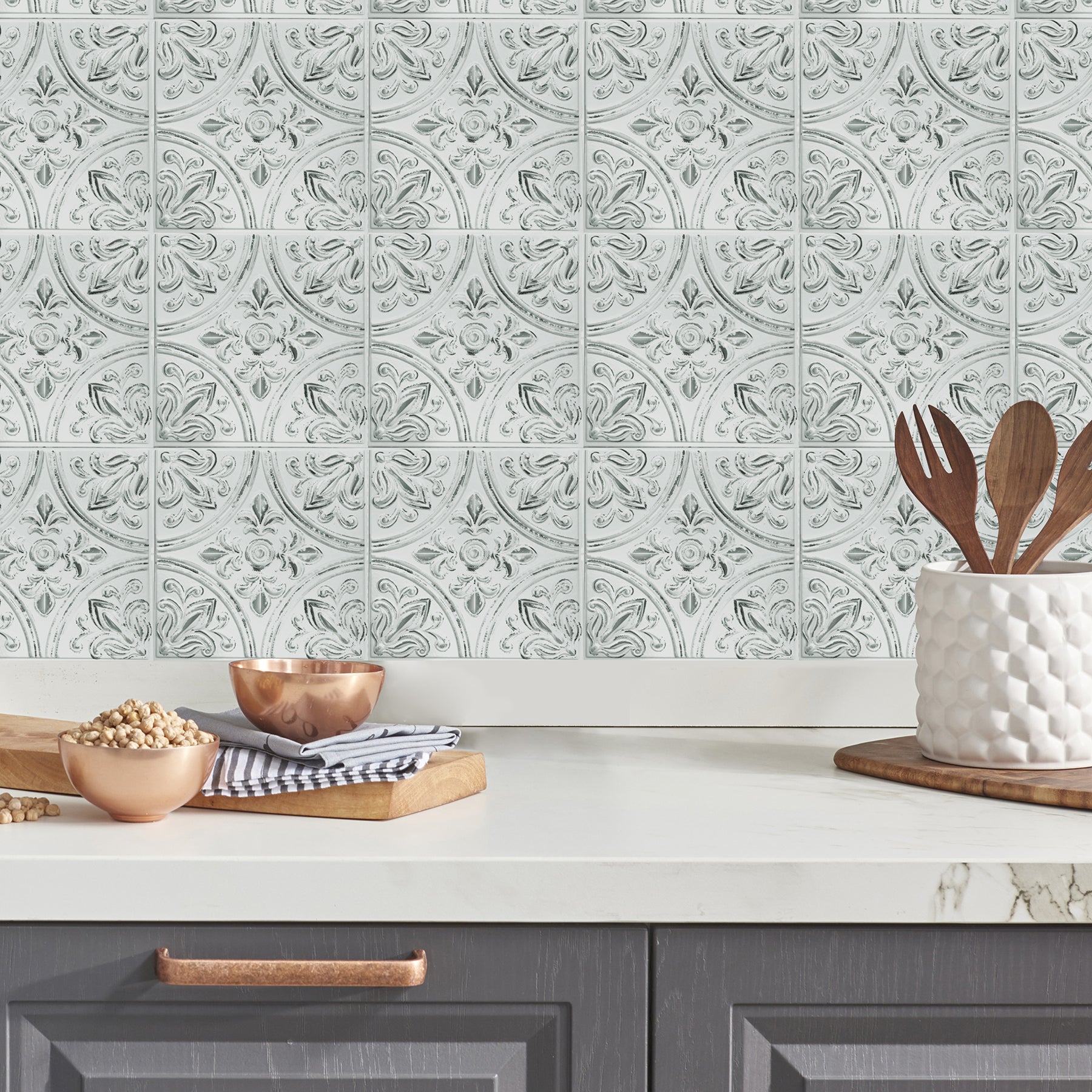 Tin Tile Backsplash Tiles in a room setting