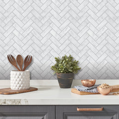 Marble Herringbone Tiles in a room setting