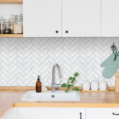 Marble Herringbone Tiles in a room setting