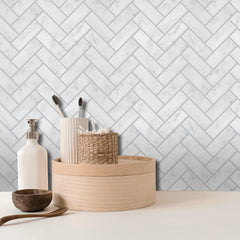 Marble Herringbone Tiles in a room setting