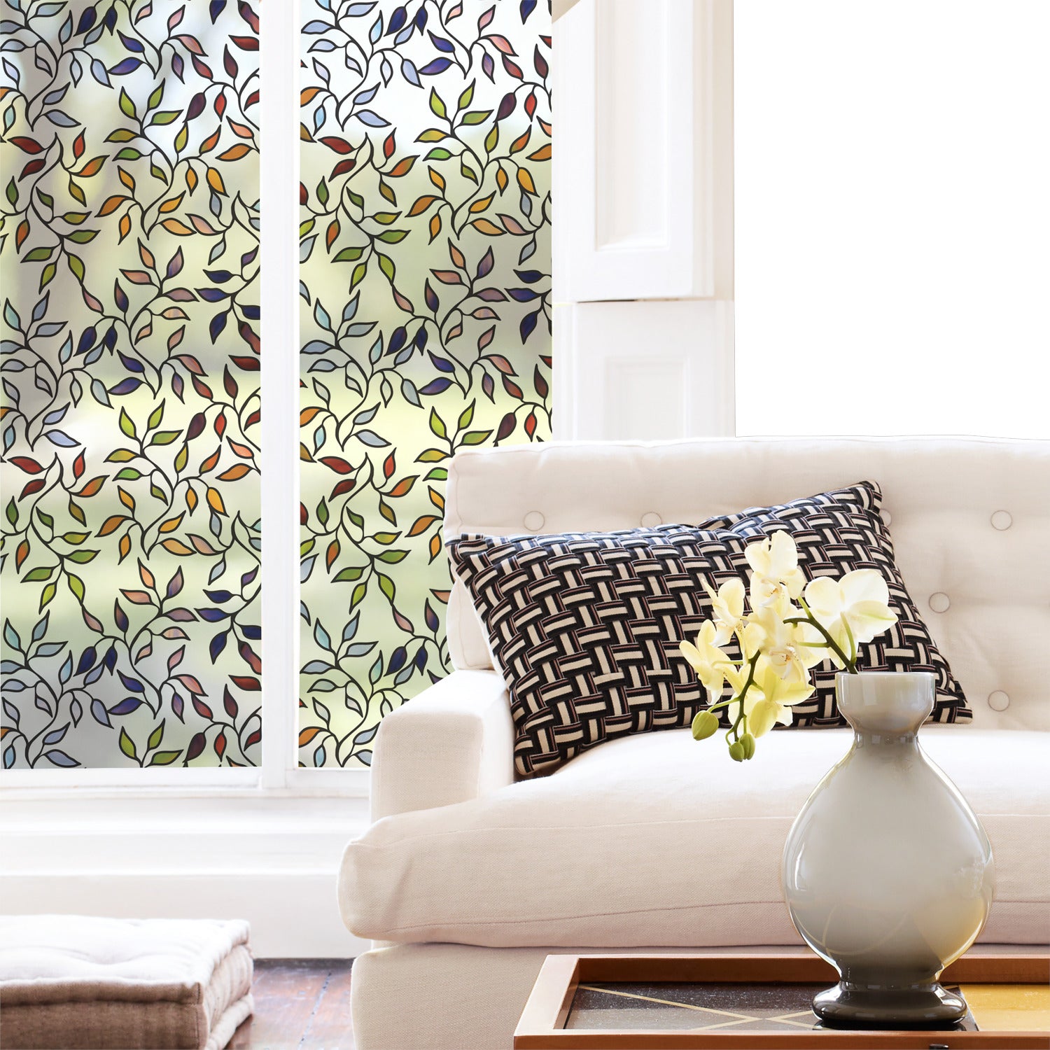 Stained Glass Leaves Window Film in a room setting