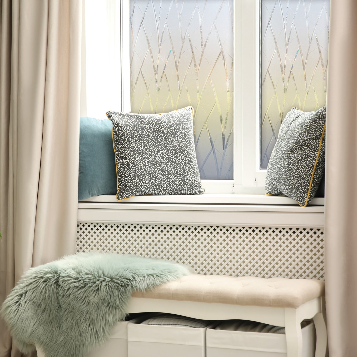 Bamboo Privacy Window Film in a room setting